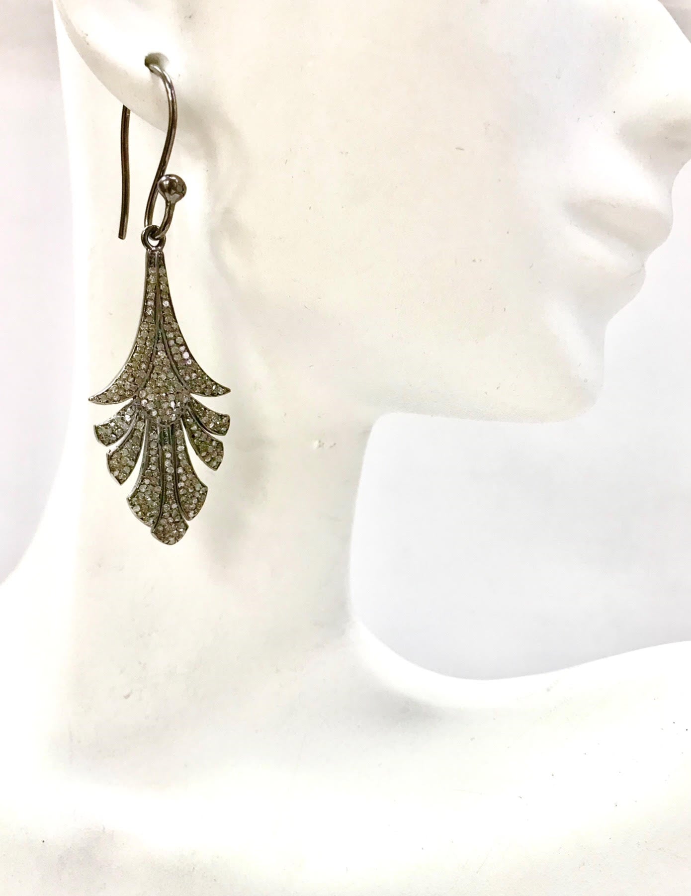Art Deco Diamond Earring, Pave Diamond Earring,Pave Art Deco Earring, Appx 45 x 18mm