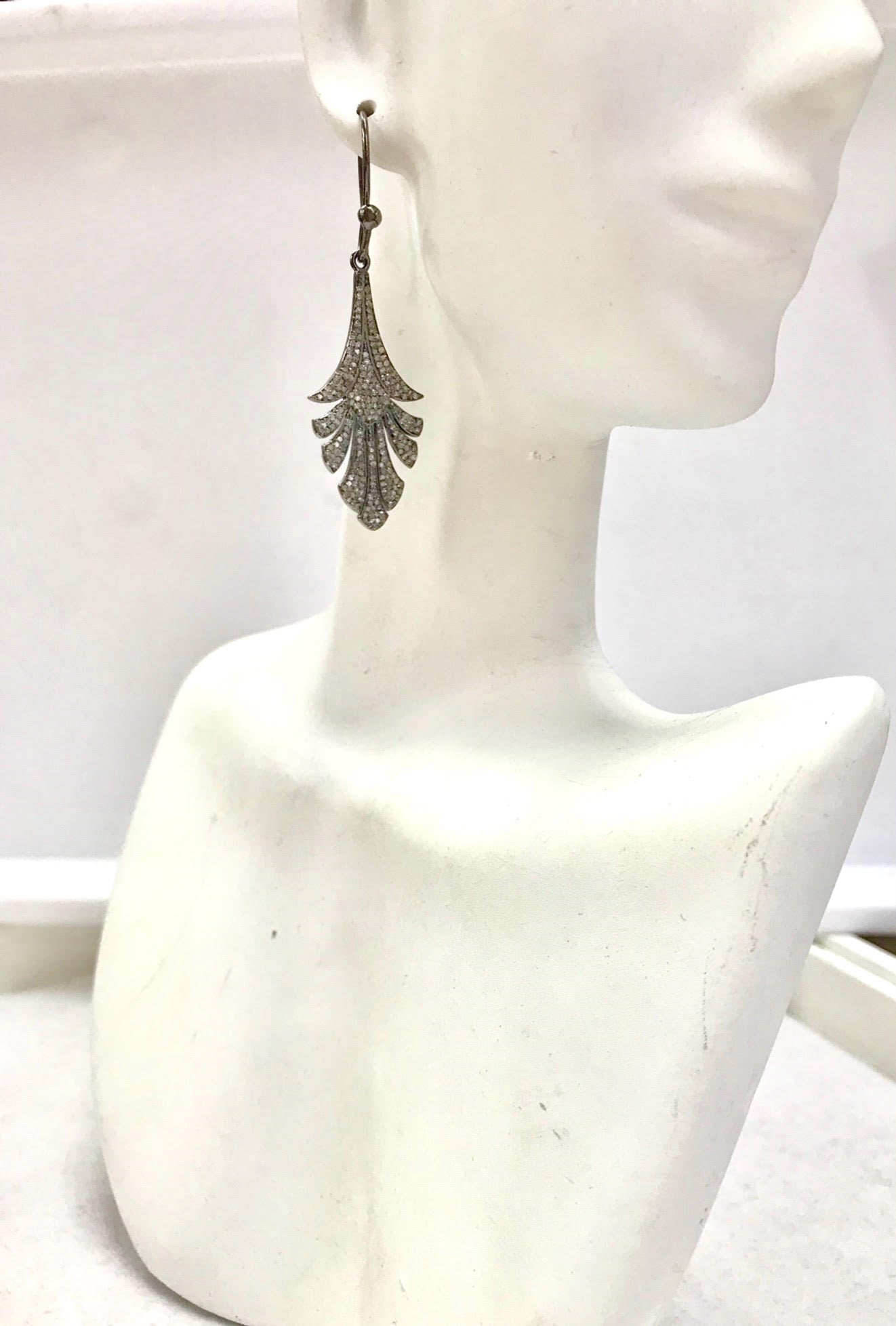 Art Deco Diamond Earring, Pave Diamond Earring,Pave Art Deco Earring, Appx 45 x 18mm
