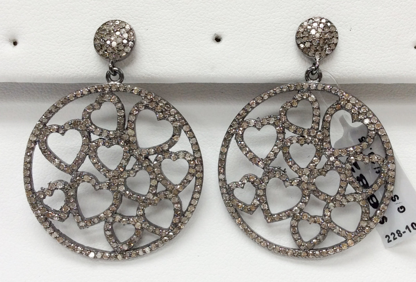Heart Diamond Silver Earring .925 Oxidized Sterling Silver Diamond Earring, Genuine handmade pave diamond Earring Size 1.80"(32 x 45 MM )