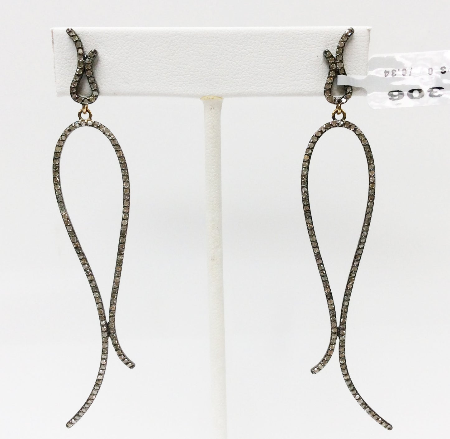 Diamond Silver Earring .925 Oxidized Sterling Silver Diamond Earring, Genuine handmade pave diamond Earring Size 3.60"(24 x 90 MM )