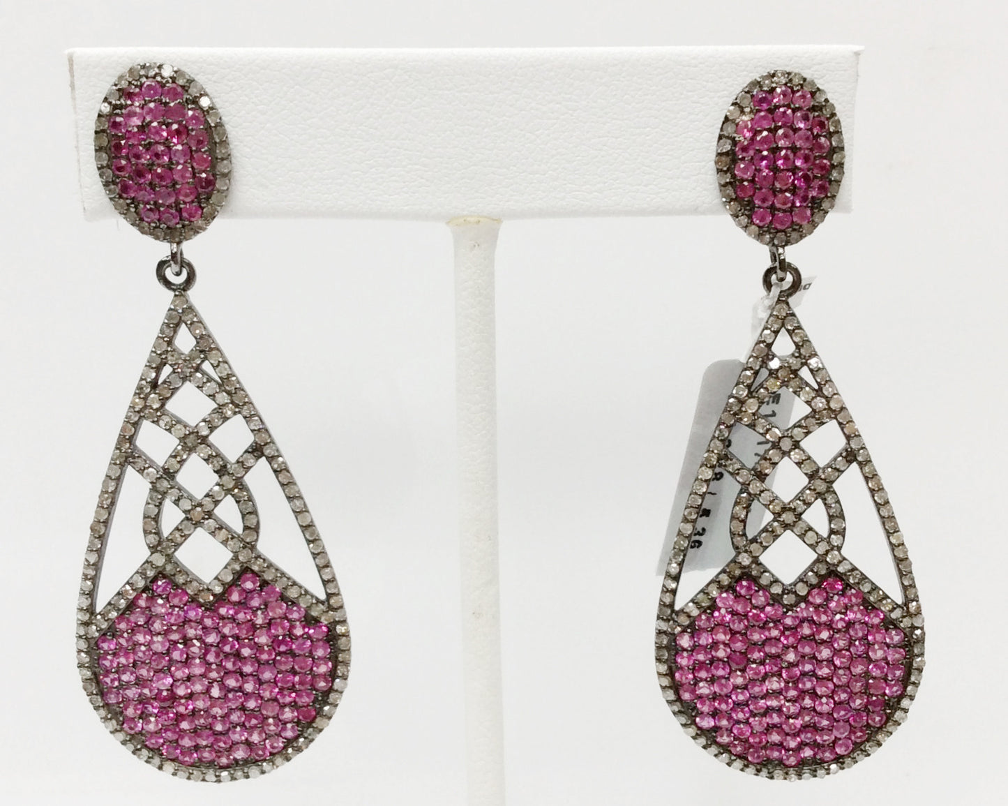 Diamond Silver Earring .925 Oxidized Sterling Silver Diamond Earring, Genuine handmade pave diamond Earring Size 2.48"(24 x 62 MM )