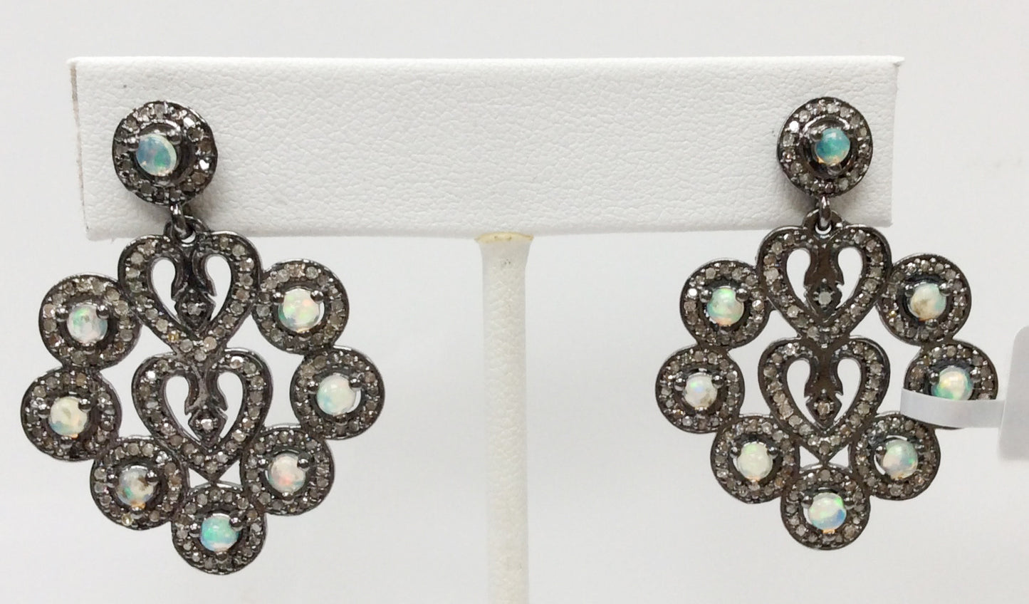 Heart Diamond Silver Earring .925 Oxidized Sterling Silver Diamond Earring, Genuine handmade pave diamond Earring Size 1.44"(28 x 36 MM )