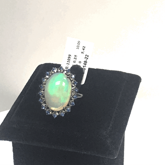 Opal and Blue Sapphire Ring With Diamond
