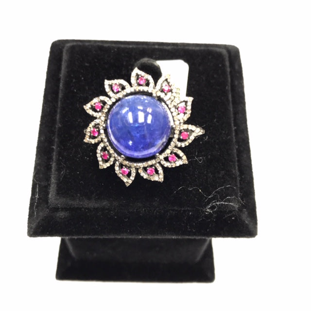 Sunburst Diamond Ring with Ruby