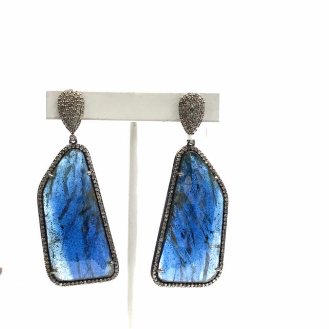 Kyanite Flat Rosecut and Diamond Earring