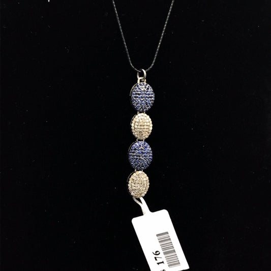 Oval Shape Diamond and Blue Sapphire Pendant