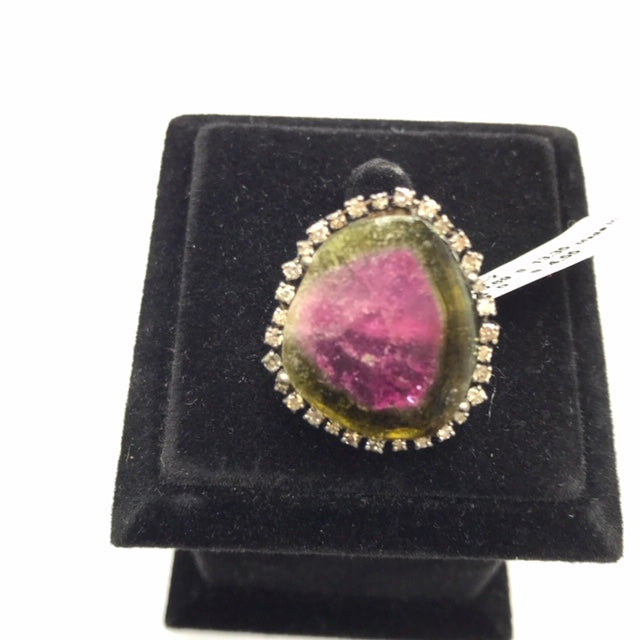 Water Melon Tourmaline, Bio colour Tourmaline Diamond Ring