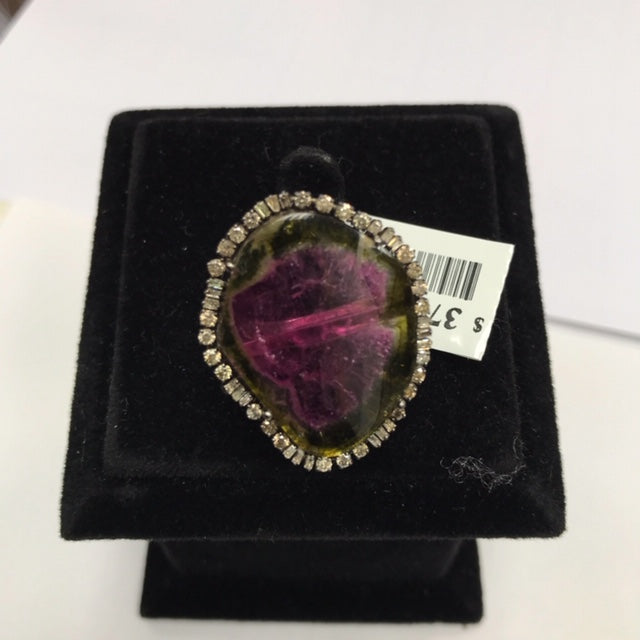 Water Melon Tourmaline, Bio colour Tourmaline Diamond Ring