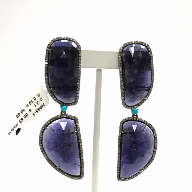Tanzanite Flat Rosecut and Diamond Earring