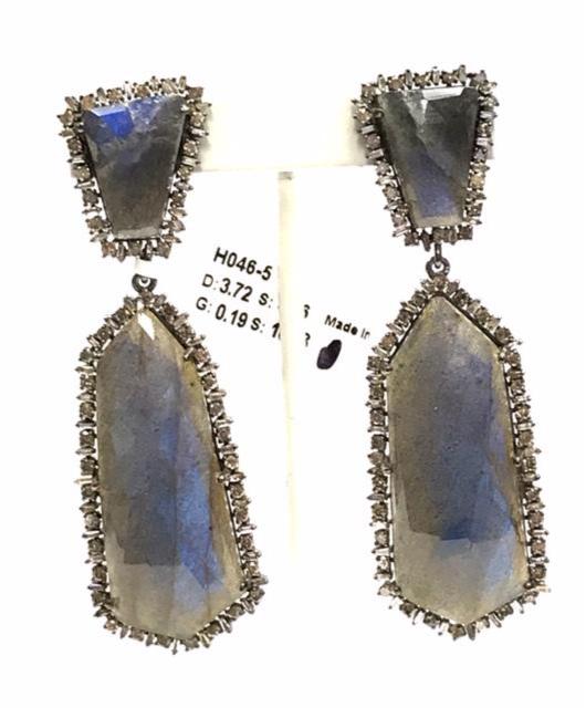 Labradorite Natural Flat Rosecut and Diamond Earrings