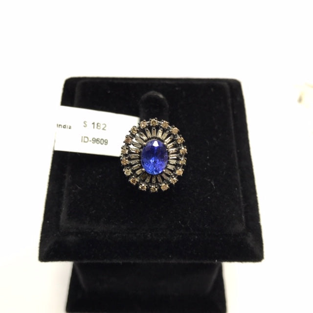 Triangle Shape Diamond Ring with Tanzanite Stone
