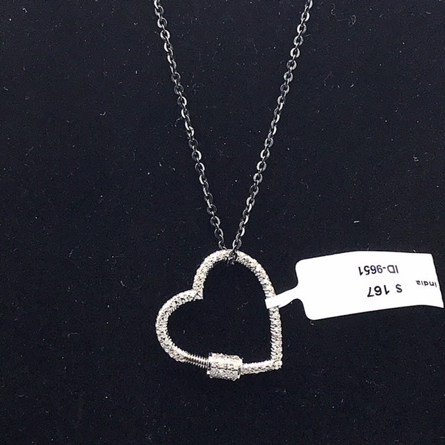 Heart Shape Pave Diamond Screw lock , Double Sided Diamonds Carabiner Screw Lock Silver Sterling 925 Standard Oxidization