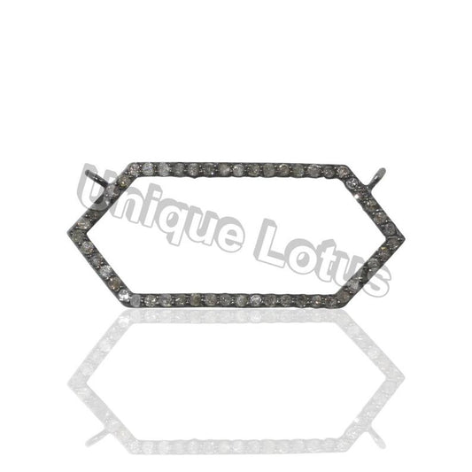 Open Geometric Diamond Charms.925 Oxidized Sterling Silver Diamond Charms, Genuine handmade pave diamond Charm Size Approx 1.40"(35 x 15 mm)
