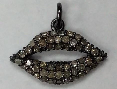 Lips Diamond Charm .925 Oxidized Sterling Silver Diamond Charms, Genuine handmade pave diamond Charm Size Approx 0.68"(12 x 17 MM)