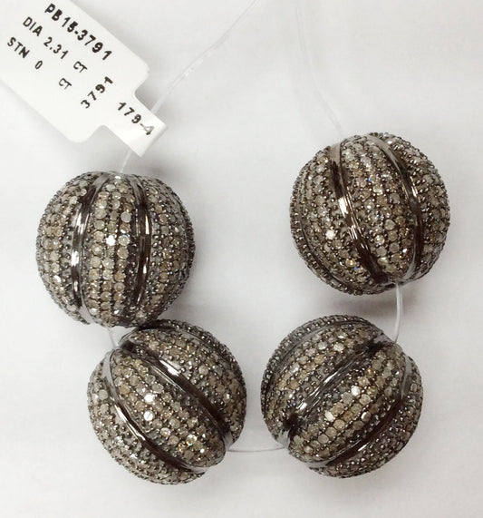 Round Diamond Bead .925 Oxidized Sterling Silver Diamond Beads, Genuine handmade pave diamond Beads Size Approx 0.72"(18 MM)