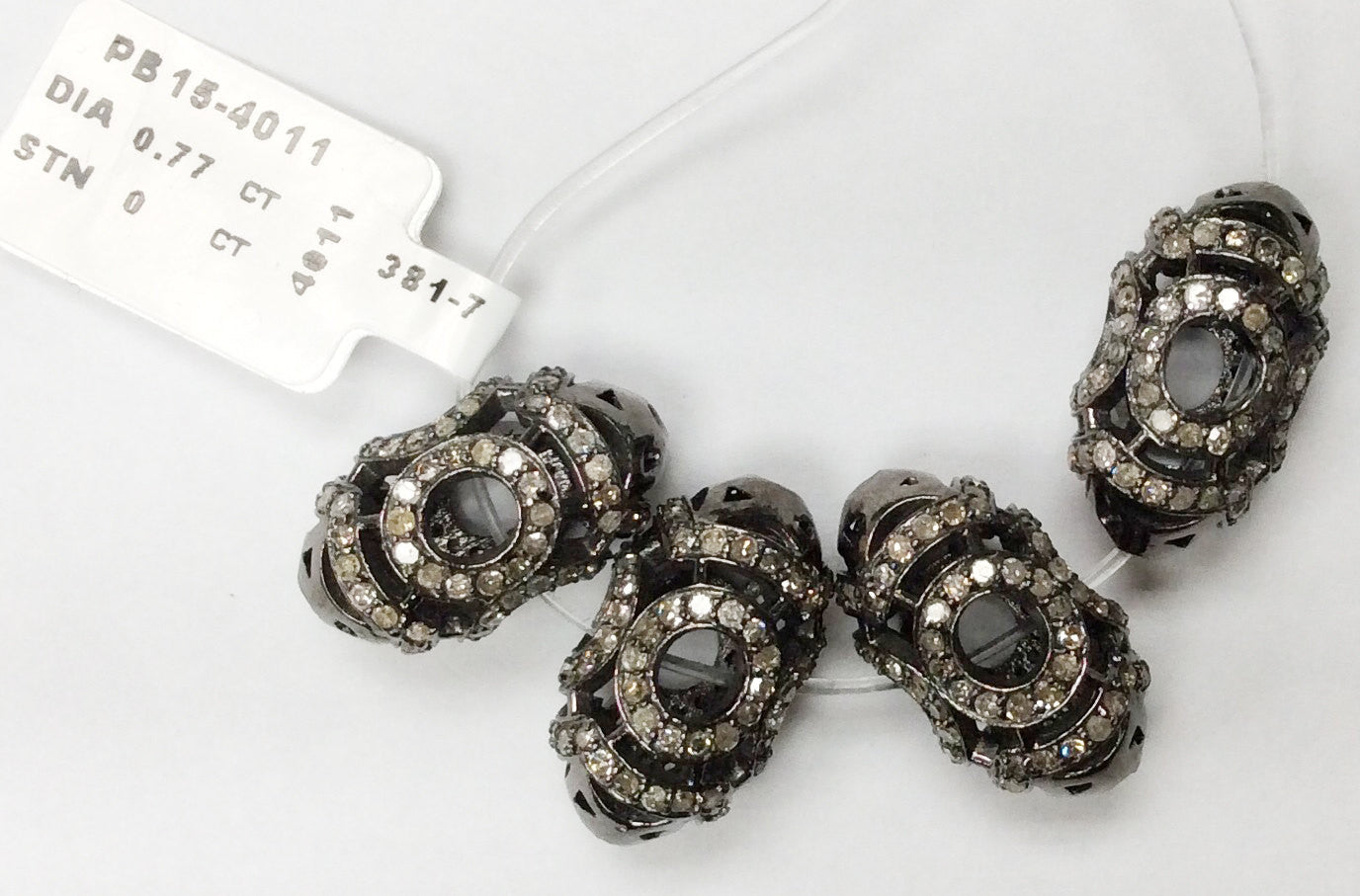 Roundel Diamond Bead .925 Oxidized Sterling Silver Diamond Beads, Genuine handmade pave diamond Beads Size Approx 0.68"(10 x 17 MM)