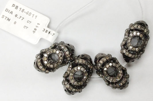 Roundel Diamond Bead .925 Oxidized Sterling Silver Diamond Beads, Genuine handmade pave diamond Beads Size Approx 0.68"(10 x 17 MM)