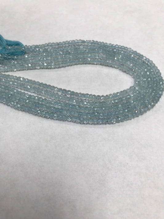 Aquamarine Beads Faceted Roundelle 4mm, Lasercut Faceted,
