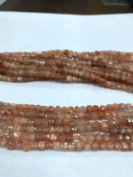 Sunstone Beads Faceted Square, Natural Sunstone Beads, Faceted box, Faceted cube