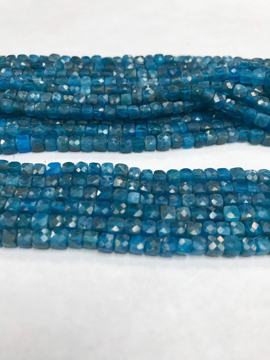 Apatite, Neon Apatite Faceted Square, Apatite faceted box, faceted cube