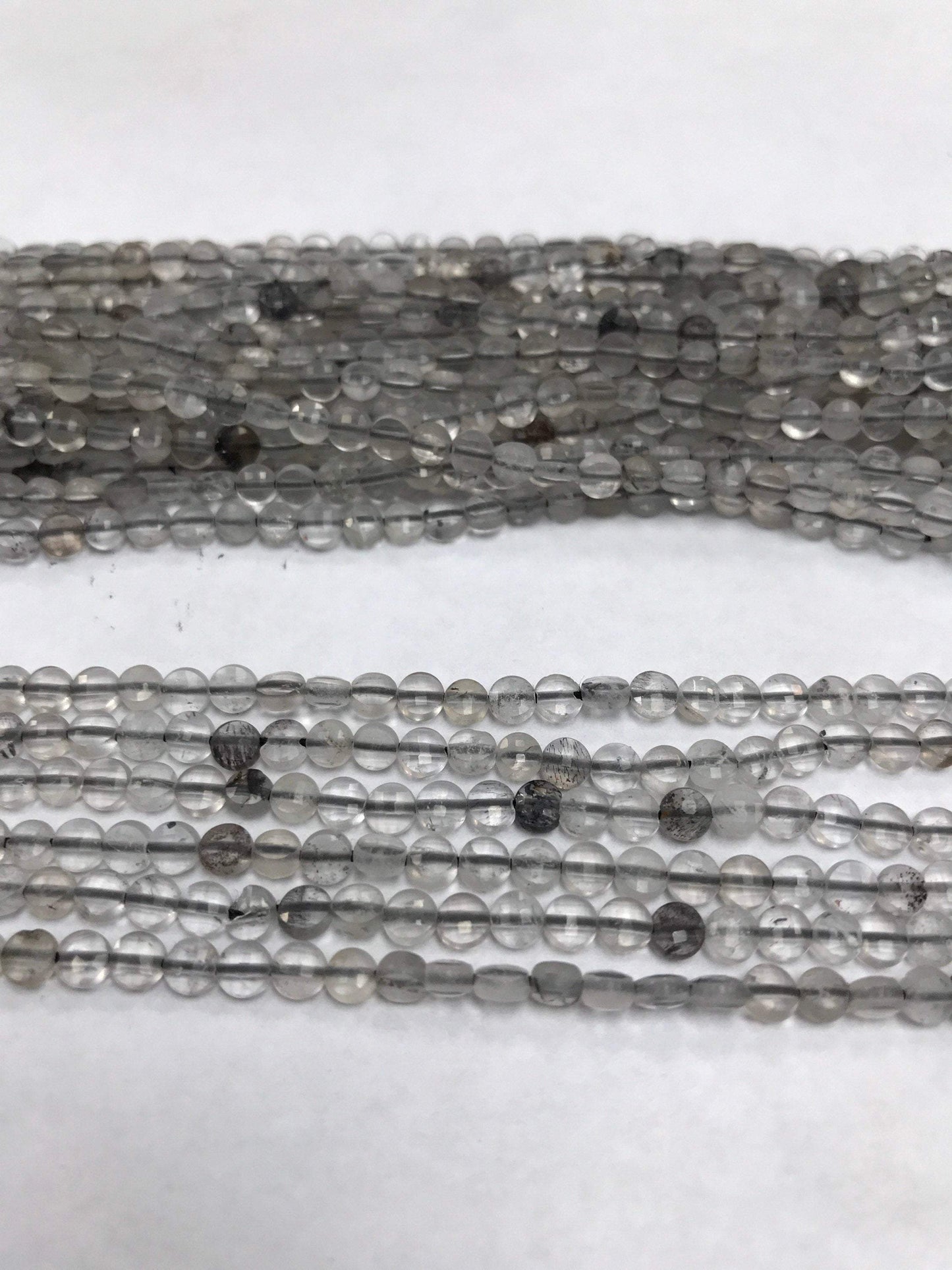 Quartz, Black Routail Quartz Beads Faceted Coin, Routailated Quartz, Coin Beads,