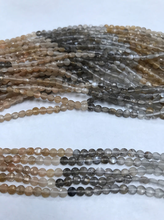 Moonstone, Multi Moonstone Beads Faceted Coin,Natural Moonstone