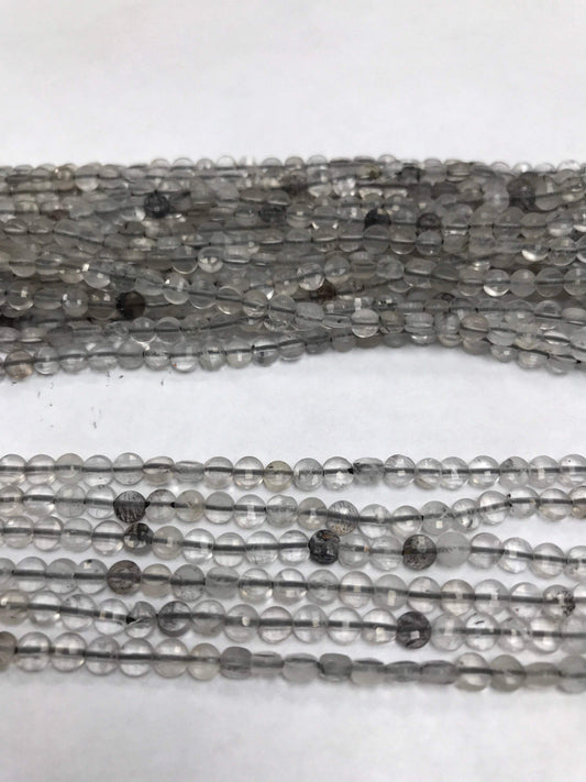 Quartz, Black Routail Quartz Beads Faceted Coin, Routailated Quartz, Coin Beads,