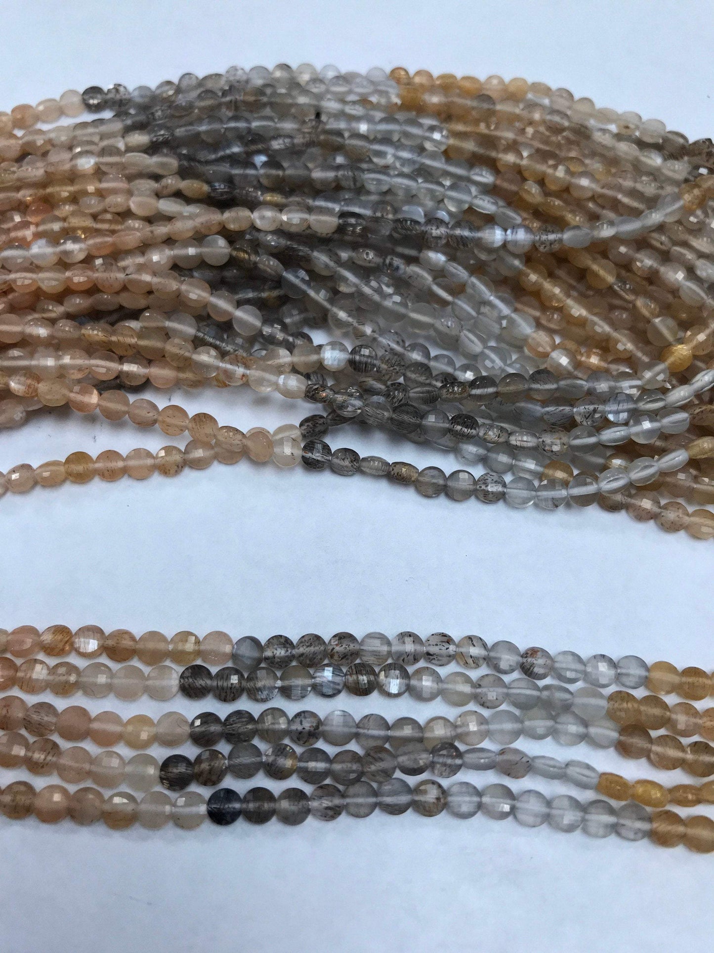 Moonstone, Multi Moonstone Beads Faceted Coin,Natural Moonstone