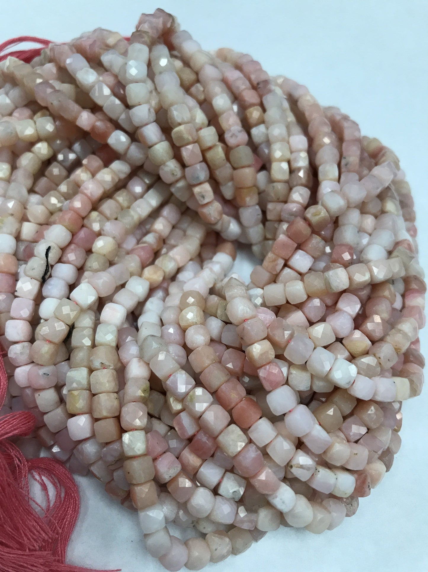 Pink Opal facetted square, opal beads, facetted box,