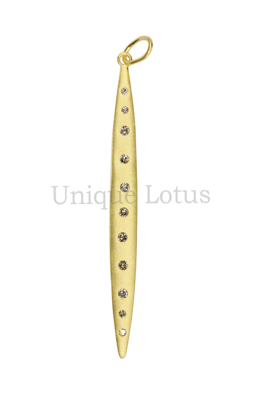 Spike Shape 14k Solid Gold Diamond Pendants. Genuine handmade pave diamond Pendant.1 4k Solid Gold Diamond Pendants.