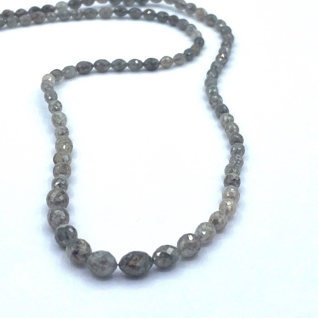 Gray Diamond Beads Faceted Oval