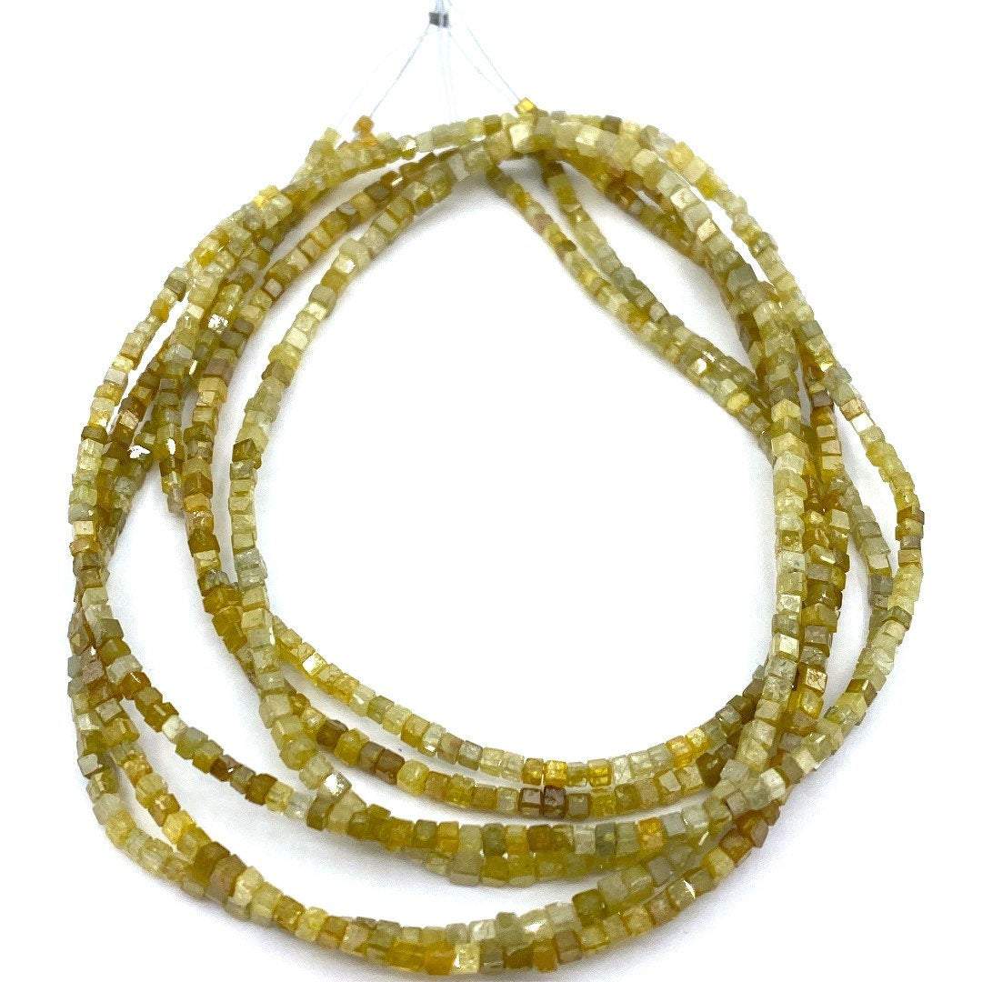 Yellow Diamond Beads Square, 15 inch strand,Natural Golden Yellow Diamond Cubes,
