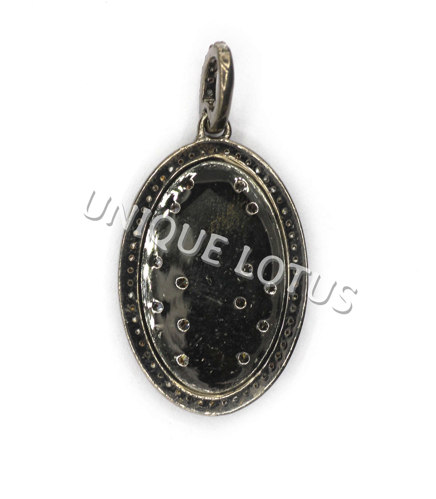 Oval Shape 14K Gold & Silver Diamond Pendant .925 Oxidized Sterling Silver Diamond Pendant, Genuine handmade pave diamond Pendant.