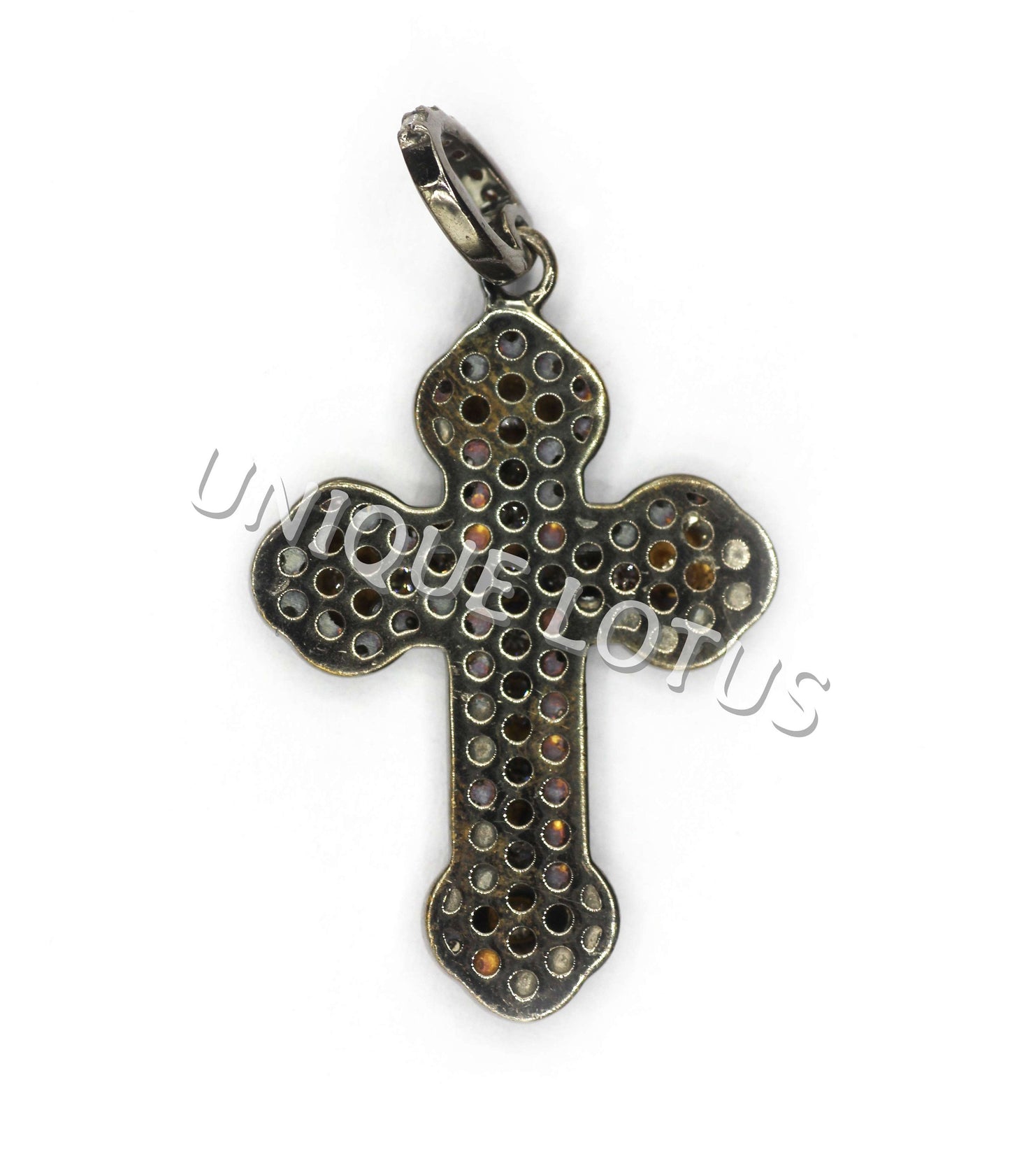 Cross Shape 14K Gold & Silver Diamond Pendant .925 Oxidized Sterling Silver Diamond Pendant, Genuine handmade pave diamond Pendant.