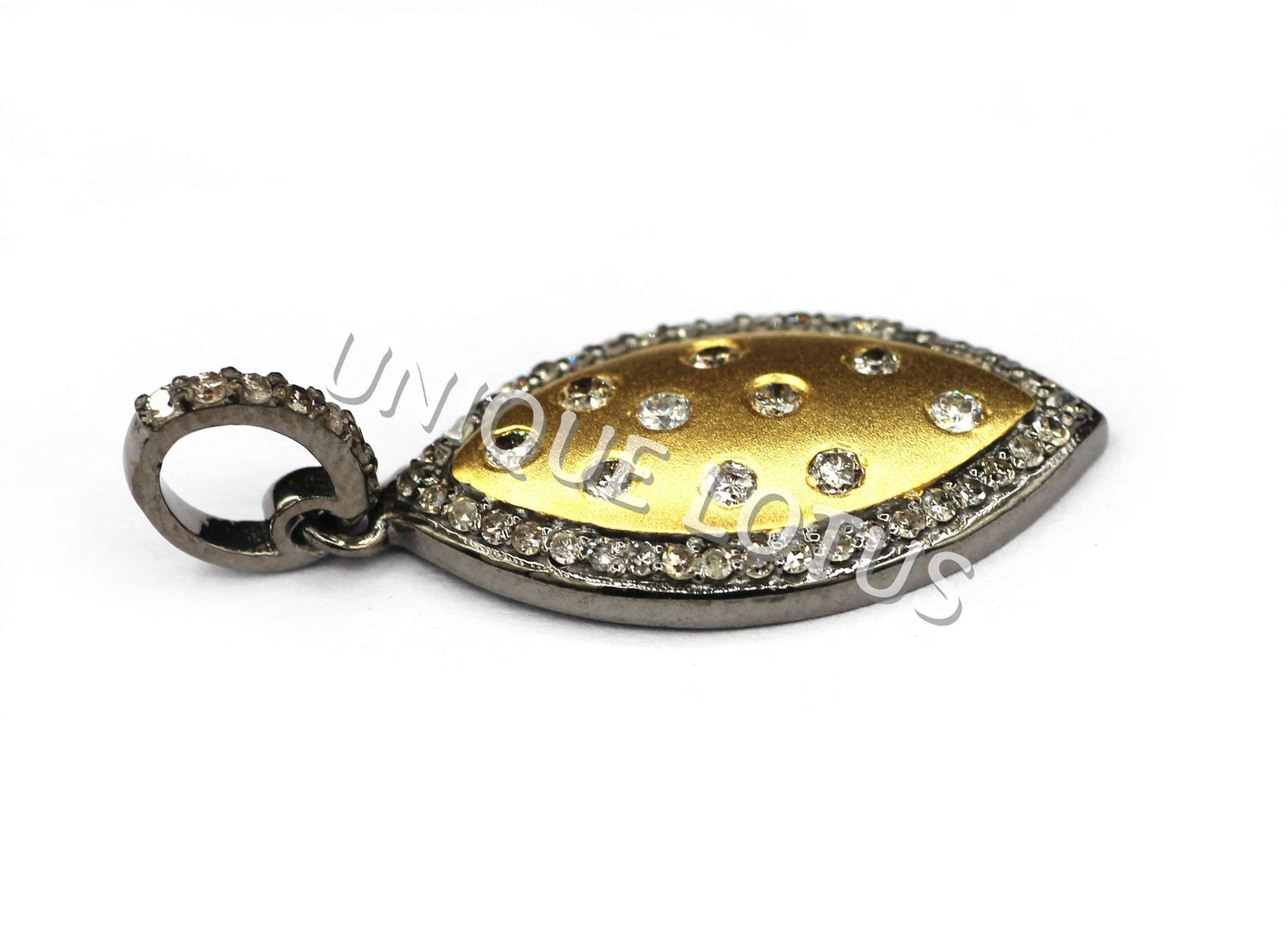 Marquise Shape 14K Gold & Silver Diamond Pendant .925 Oxidized Sterling Silver Diamond Pendant, Genuine handmade pave diamond Pendant.