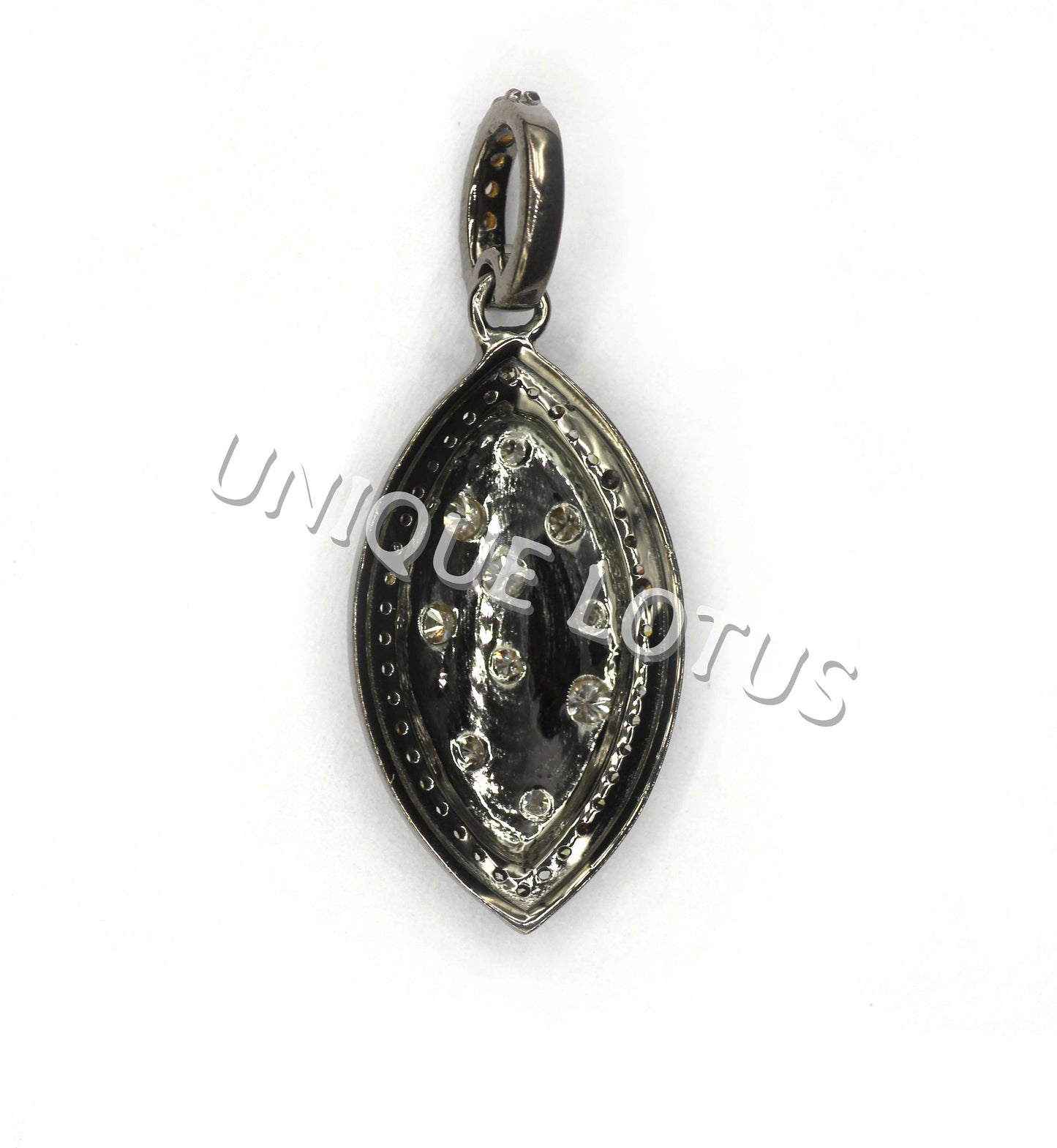 Marquise Shape 14K Gold & Silver Diamond Pendant .925 Oxidized Sterling Silver Diamond Pendant, Genuine handmade pave diamond Pendant.