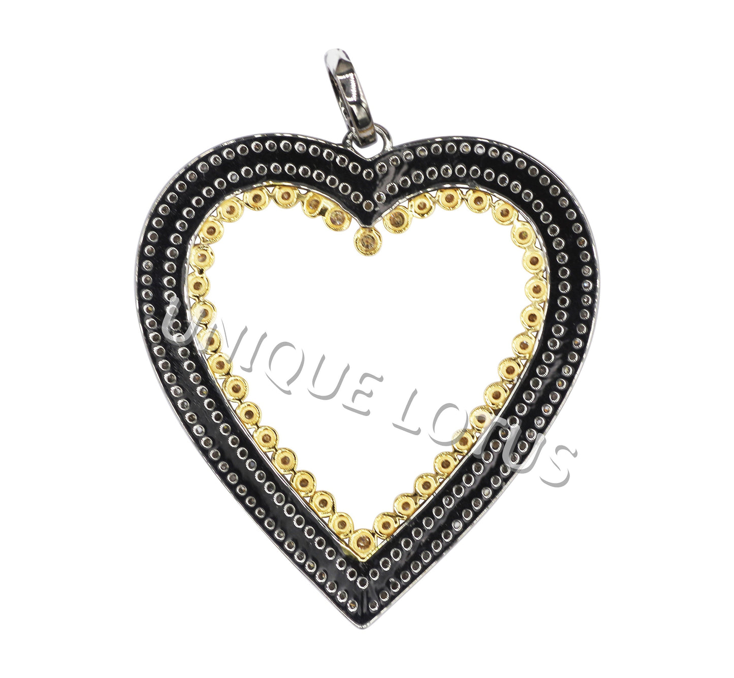 Heart Shape 14K Gold & Silver Diamond Pendant .925 Oxidized Sterling Silver Diamond Pendant, Genuine handmade pave diamond Pendant.