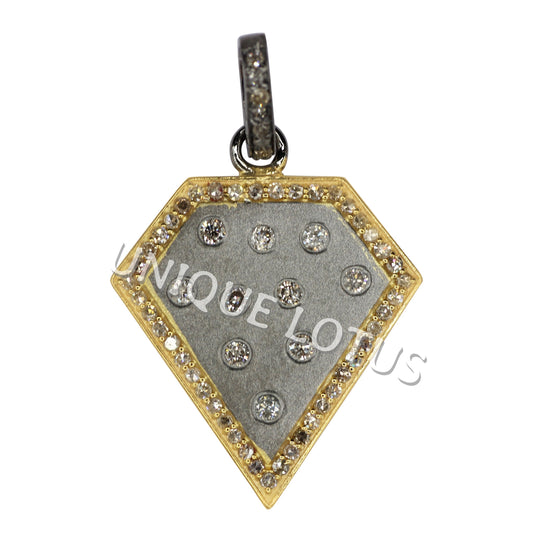 Diamond Shape 14K Gold & Silver Diamond Pendant .925 Oxidized Sterling Silver Diamond Pendant, Genuine handmade pave diamond Pendant.