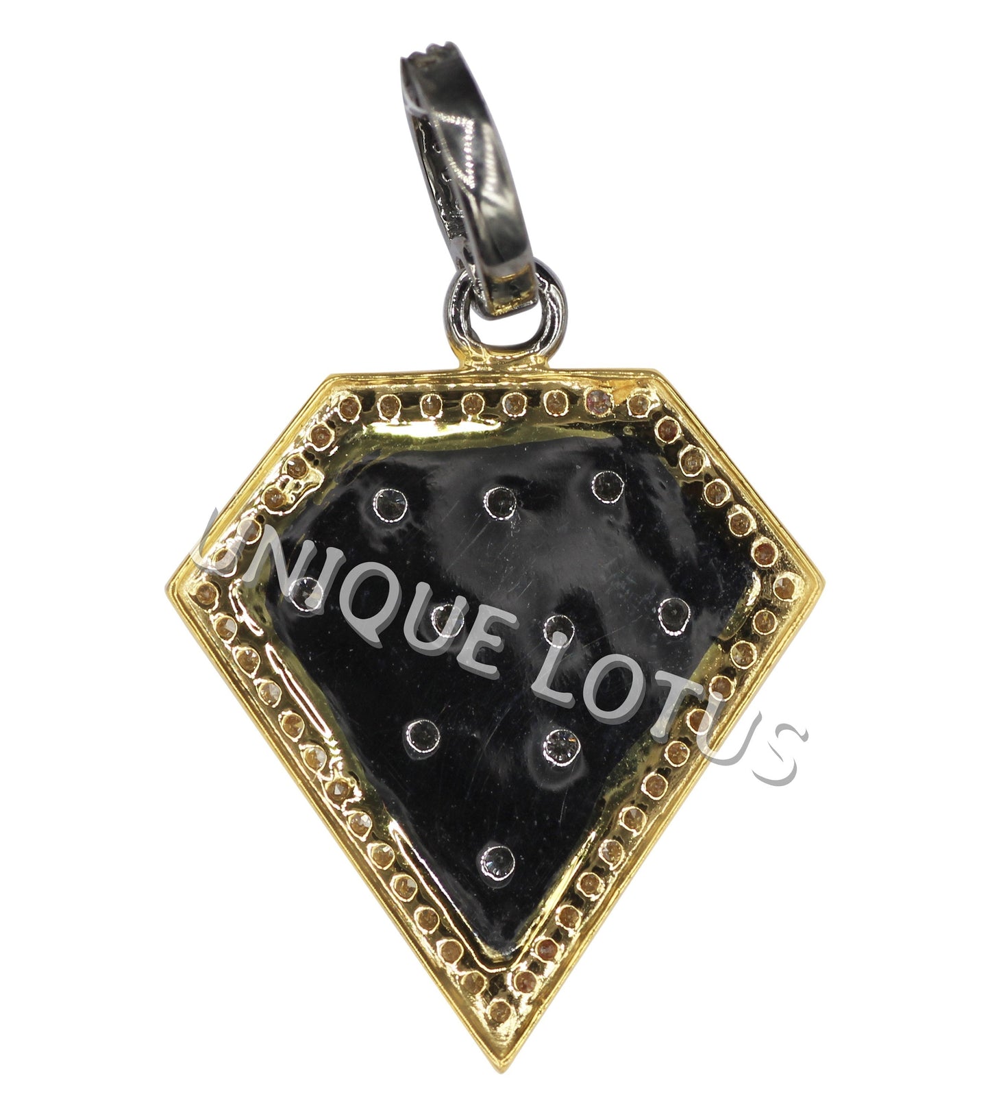 Diamond Shape 14K Gold & Silver Diamond Pendant .925 Oxidized Sterling Silver Diamond Pendant, Genuine handmade pave diamond Pendant.