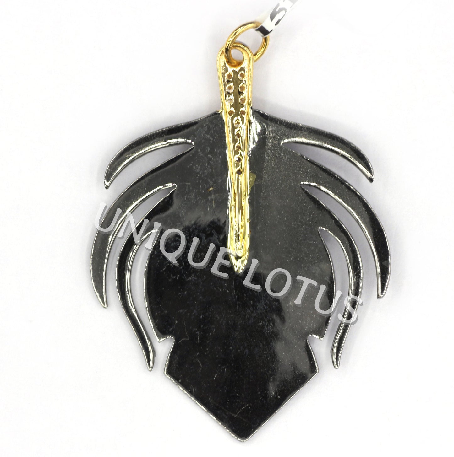 Art Deco Shape 14K Gold & Silver Diamond Pendant .925 Oxidized Sterling Silver Diamond Pendant, Genuine handmade pave diamond Pendant.