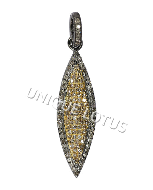 Marquise Shape 14K Gold & Silver Diamond Pendant .925 Oxidized Sterling Silver Diamond Pendant, Genuine handmade pave diamond Pendant.