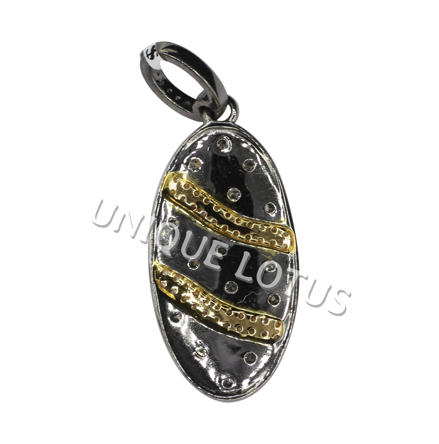 Oval Shape 14K Gold & Silver Diamond Pendant .925 Oxidized Sterling Silver Diamond Pendant, Genuine handmade pave diamond Pendant.