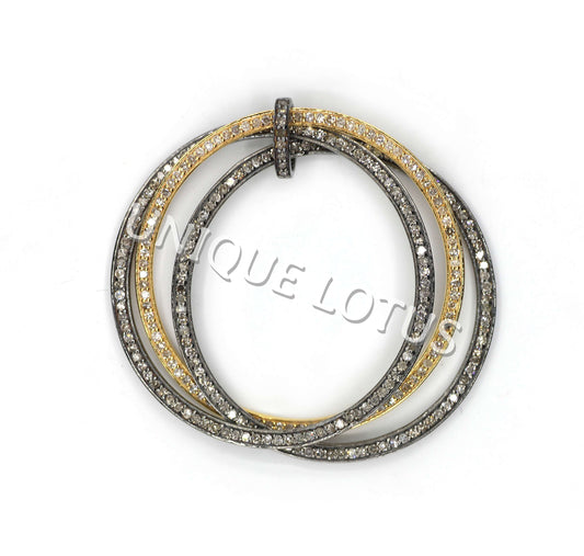 Round Shape 14K Gold & Silver Diamond Pendant .925 Oxidized Sterling Silver Diamond Pendant, Genuine handmade pave diamond Pendant.