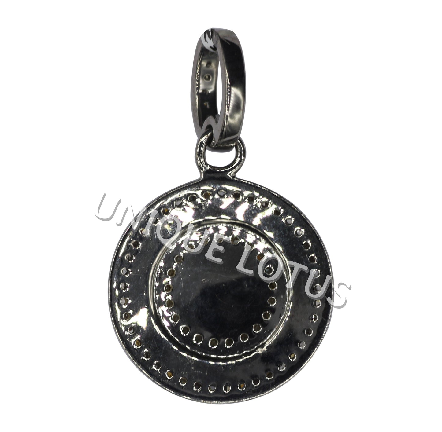 Round Shape 14K Gold & Silver Diamond Pendant .925 Oxidized Sterling Silver Diamond Pendant, Genuine handmade pave diamond Pendant.