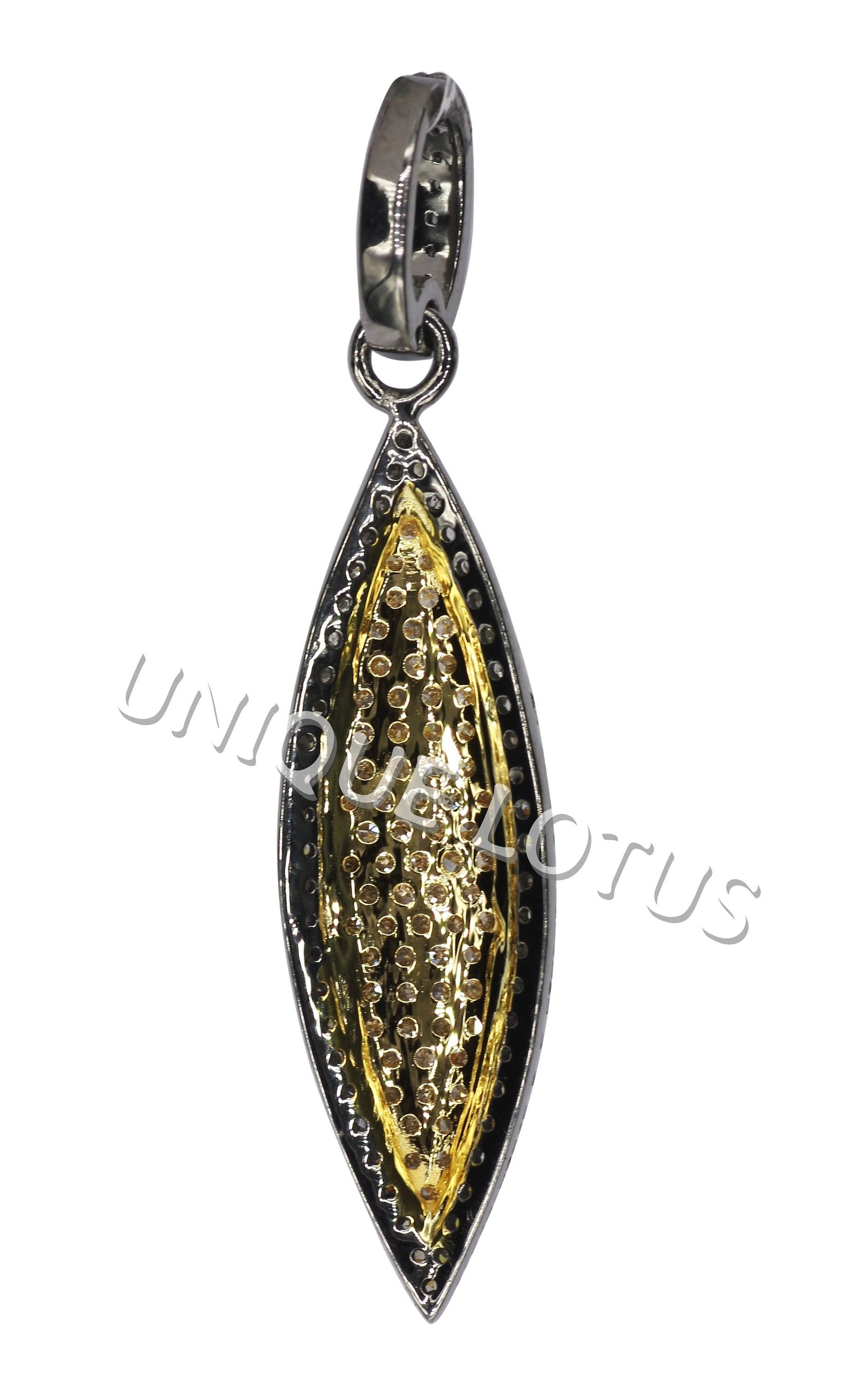 Marquise Shape 14K Gold & Silver Diamond Pendant .925 Oxidized Sterling Silver Diamond Pendant, Genuine handmade pave diamond Pendant.