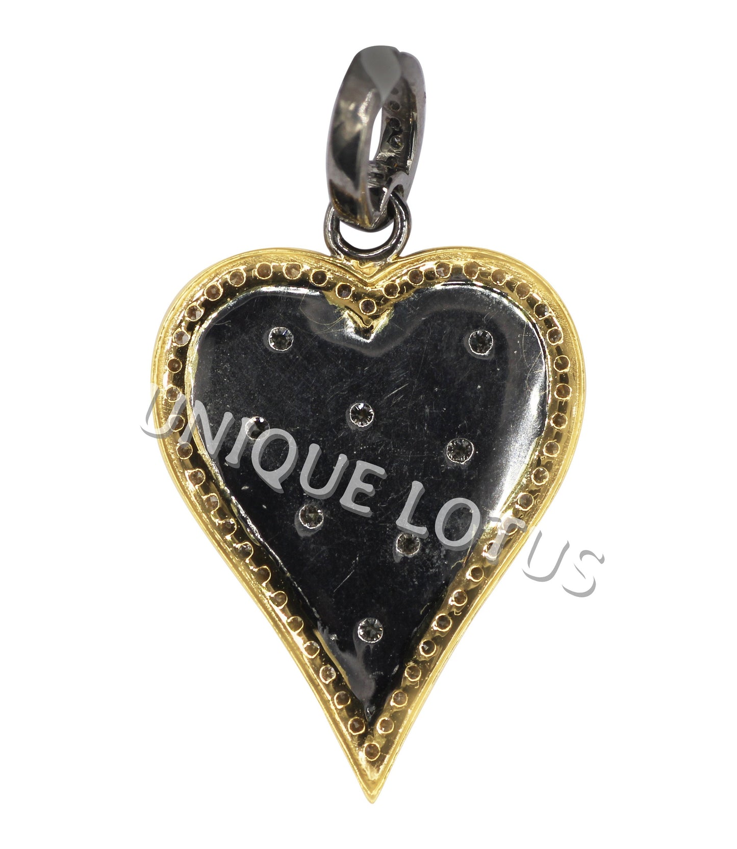 Heart Shape 14K Gold & Silver Diamond Pendant .925 Oxidized Sterling Silver Diamond Pendant, Genuine handmade pave diamond Pendant.