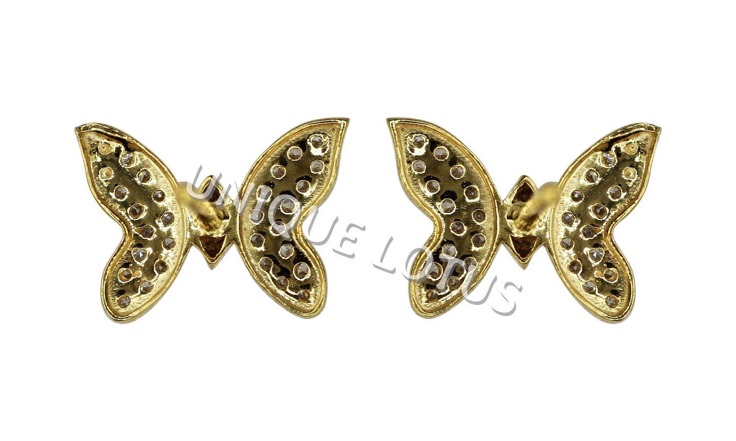Butterfly 14k Solid Gold Diamond Studs Earring. Genuine handmade pave diamond Studs Earring . 14k Solid Gold Diamond Studs Earring..
