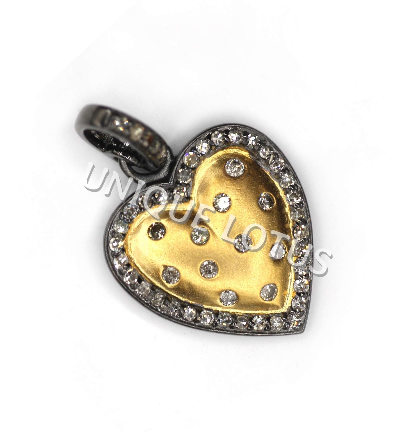 Heart Shape 14K Gold & Silver Diamond Pendant .925 Oxidized Sterling Silver Diamond Pendant, Genuine handmade pave diamond Pendant.