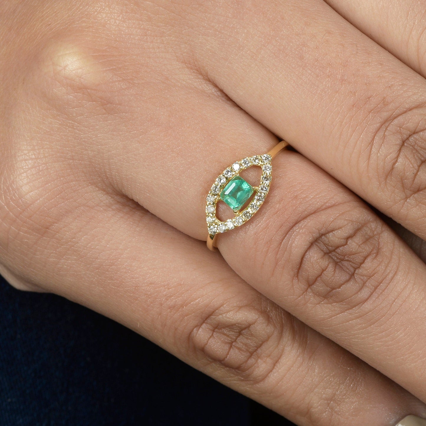 Evil Eye Shape 14k Solid Gold Diamond Rings. Genuine handmade pave diamond Rings.