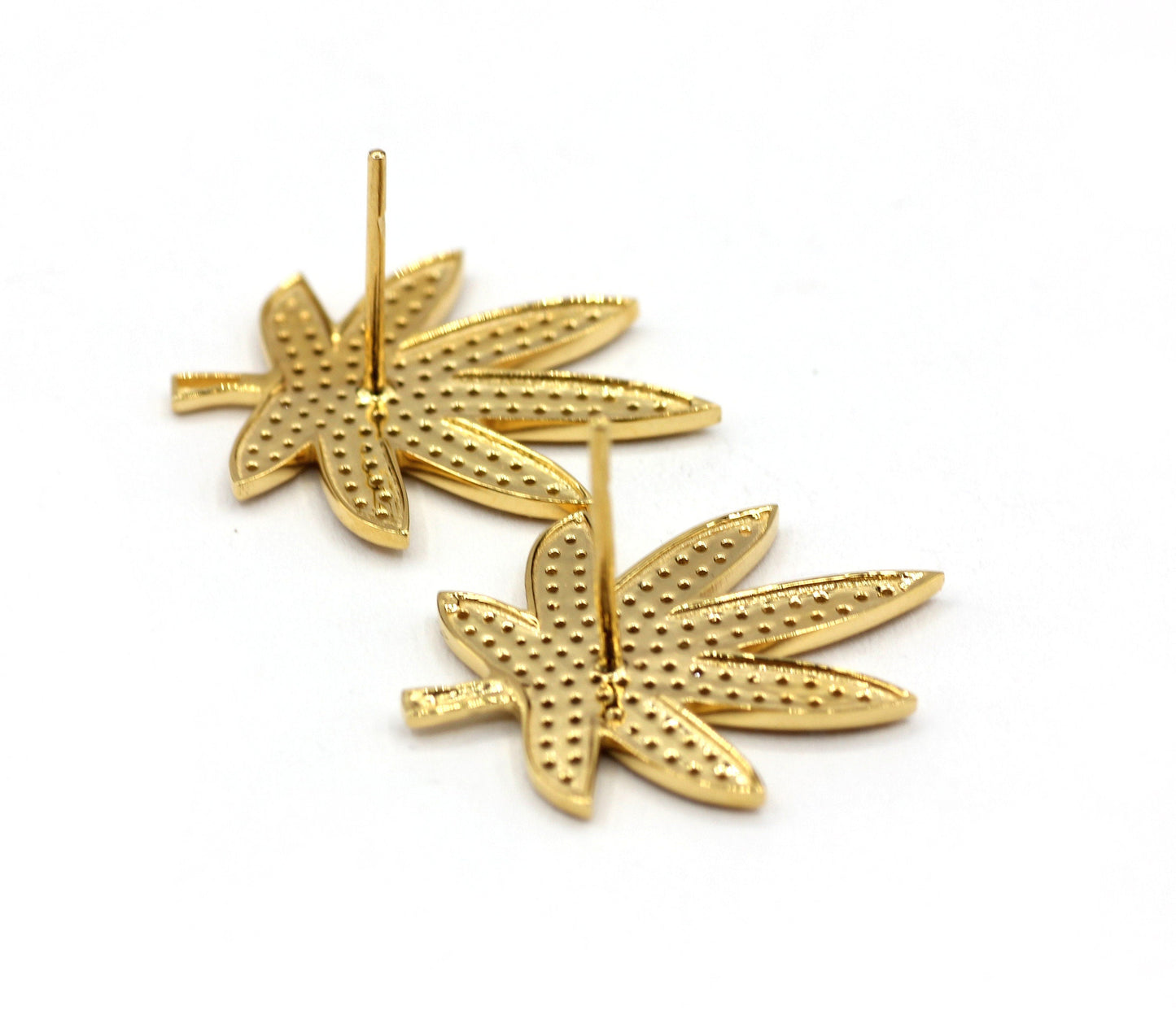 Cannabis Leaf Studs 14k Solid Gold Diamond Studs Earring. Genuine handmade pave diamond Studs Earring . 14k Solid Gold Studs Earring..